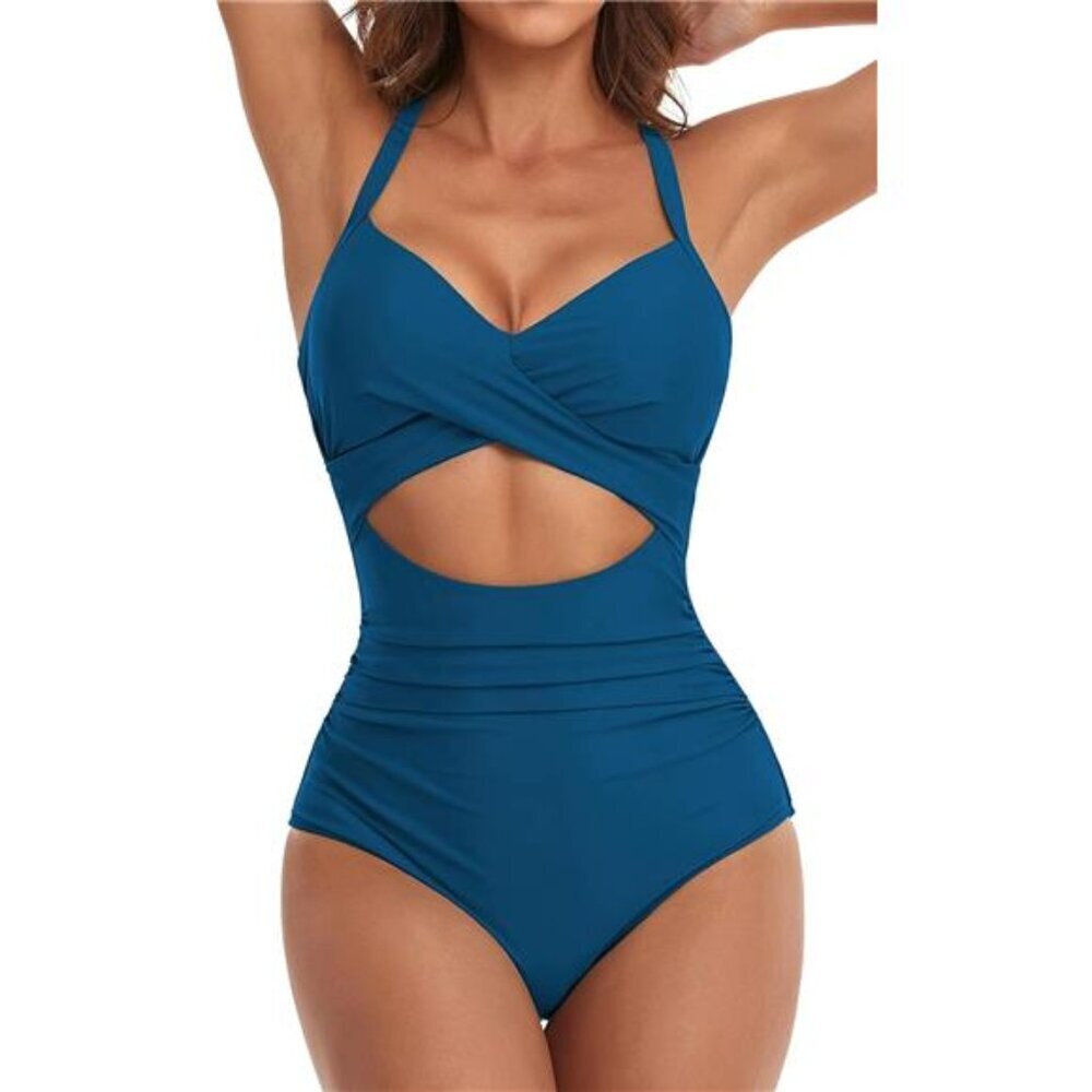 Women's One Piece Swimsuit Tummy Control Cutout High Waisted Wrap Tie Back